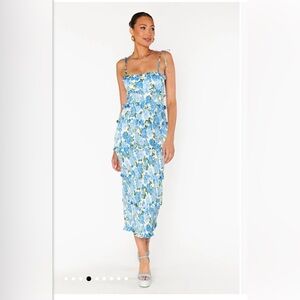 Show Me Your MuMu Blue and Green Floral Midi Dress